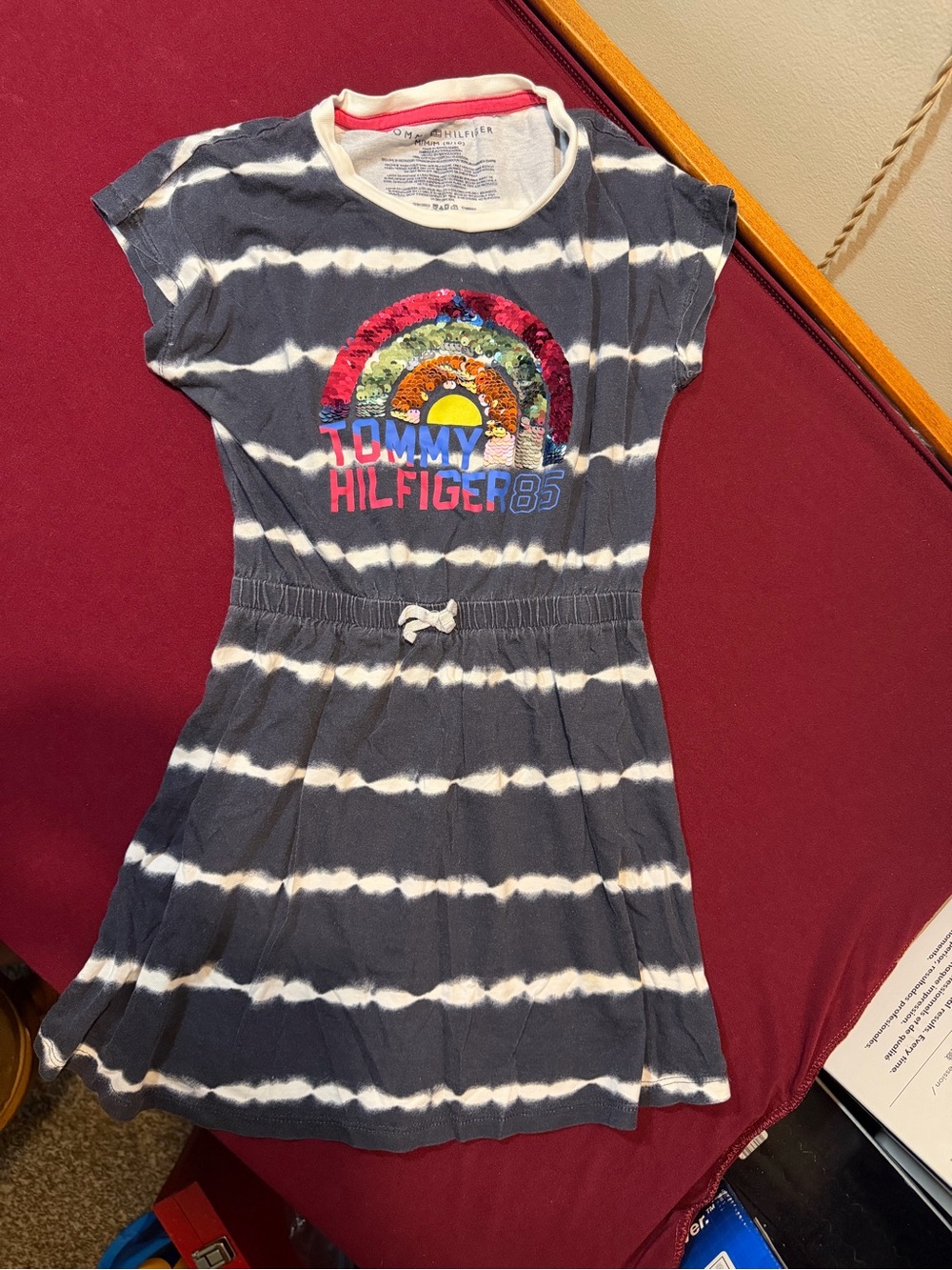 Tommy Hilfiger Navy and White Tie-Dye Sequin Rainbow Dress
